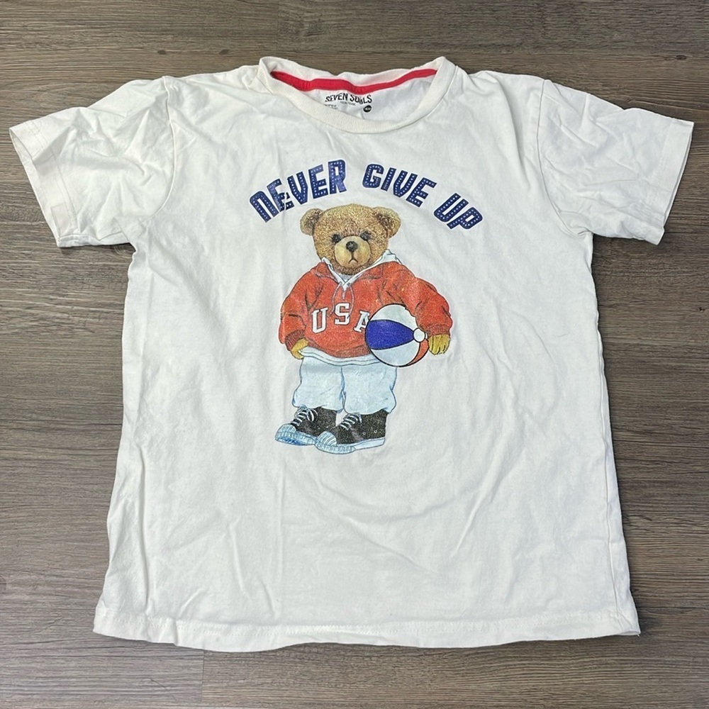 Seven Souls USA Bear Never Give Up Short Sleeve Tee, size 10-12